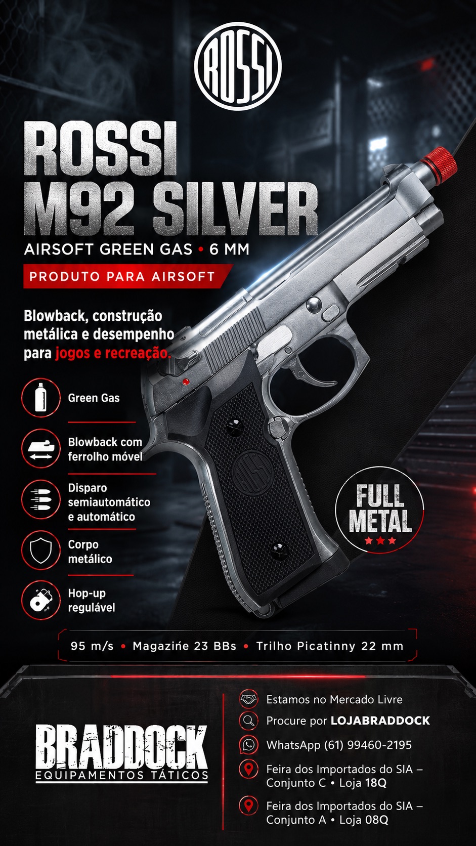 Rossi M92 Silver para airsoft anunciada pela Braddock